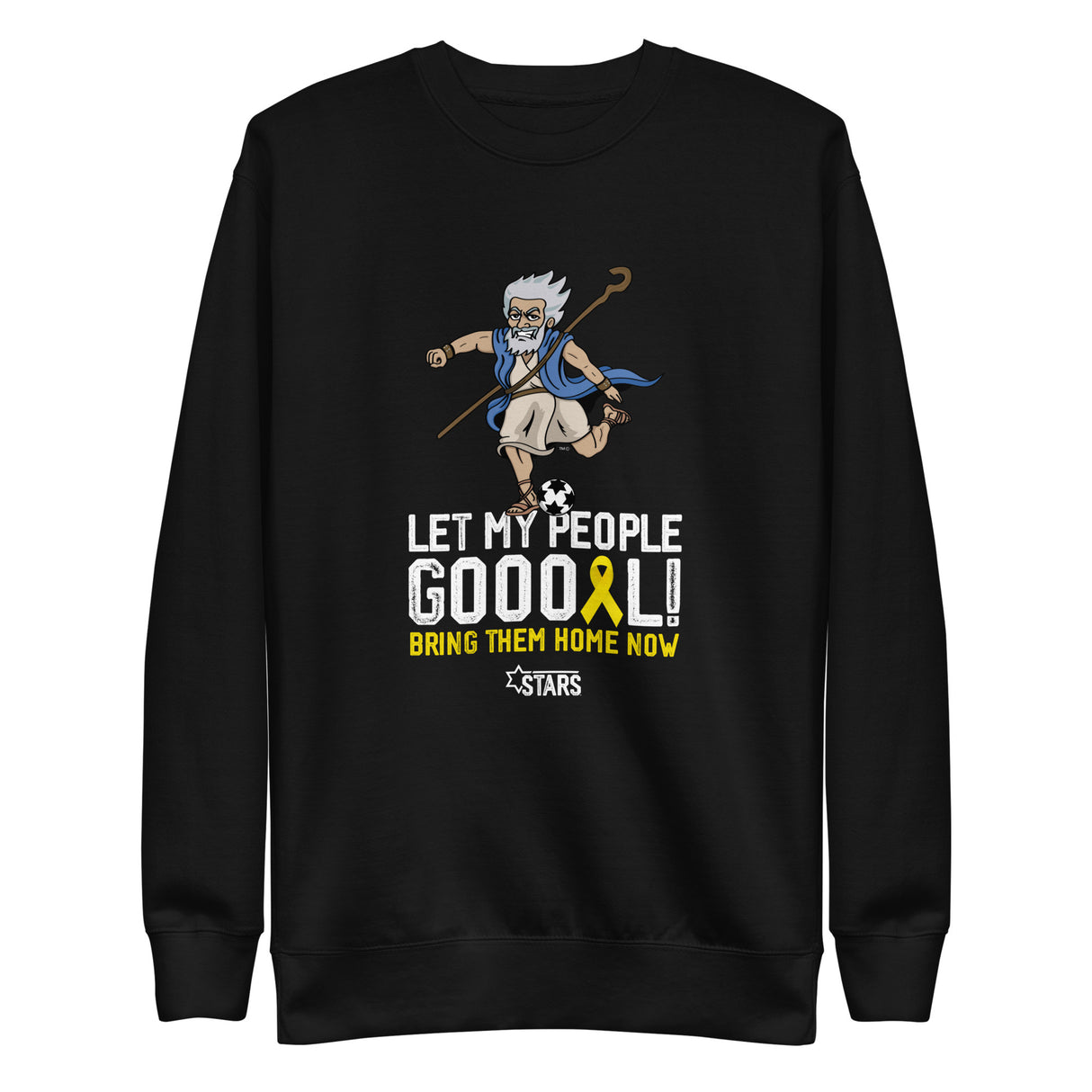 Moses Mascot Let My People GOOOAL Ribbon Unisex Premium Crew Sweatshirt (100% Donation)