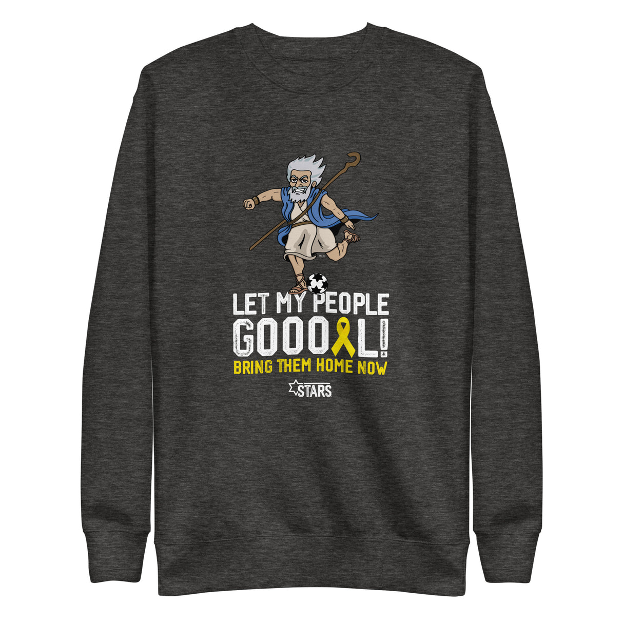 Moses Mascot Let My People GOOOAL Ribbon Unisex Premium Crew Sweatshirt (100% Donation)