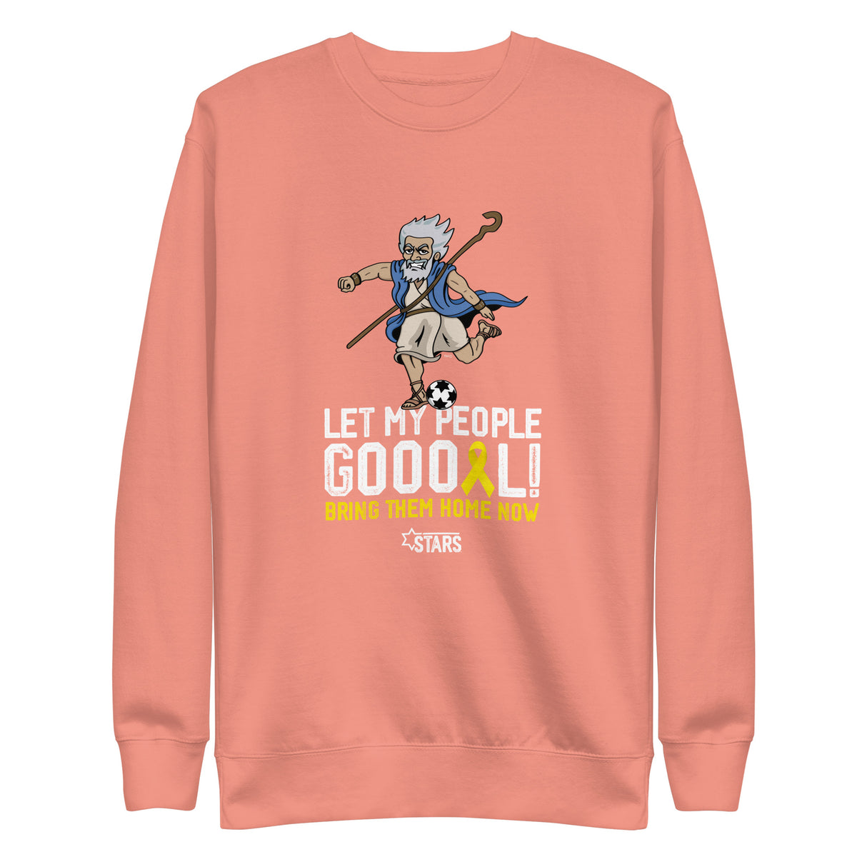 Moses Mascot Let My People GOOOAL Ribbon Unisex Premium Crew Sweatshirt (100% Donation)