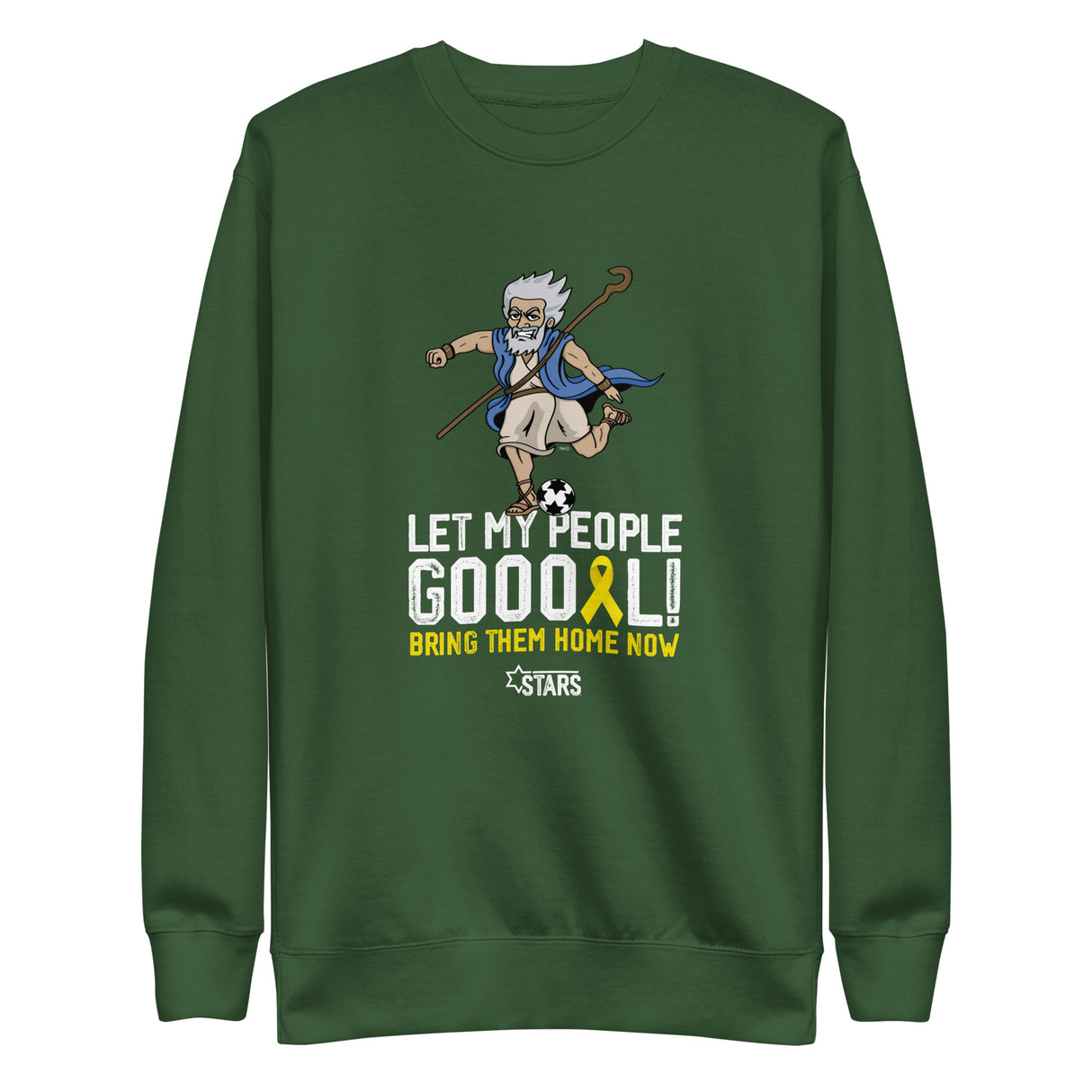 Moses Mascot Let My People GOOOAL Ribbon Unisex Premium Crew Sweatshirt (100% Donation)