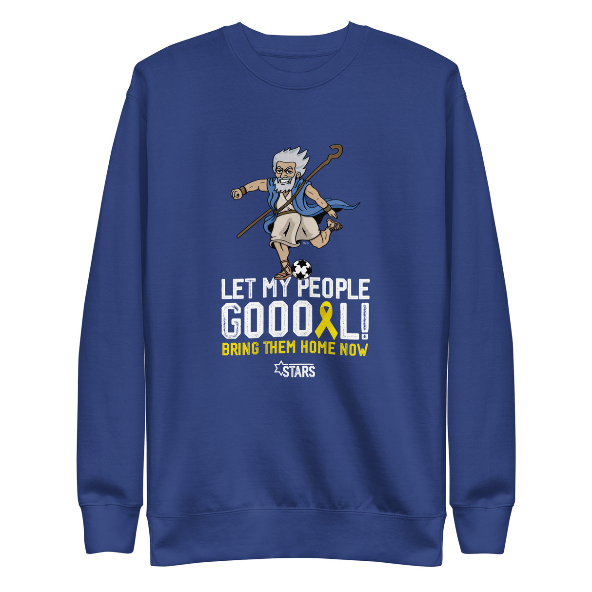 Moses Mascot Let My People GOOOAL Ribbon Unisex Premium Crew Sweatshirt (100% Donation)