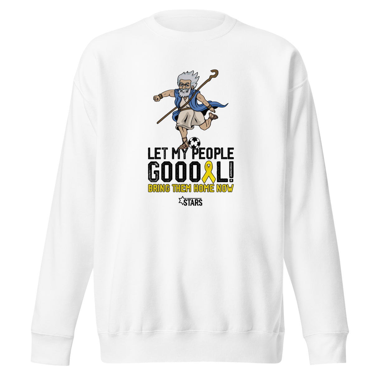 Moses Mascot Let My People GOOOAL Ribbon Unisex Premium Crew Sweatshirt (100% Donation)