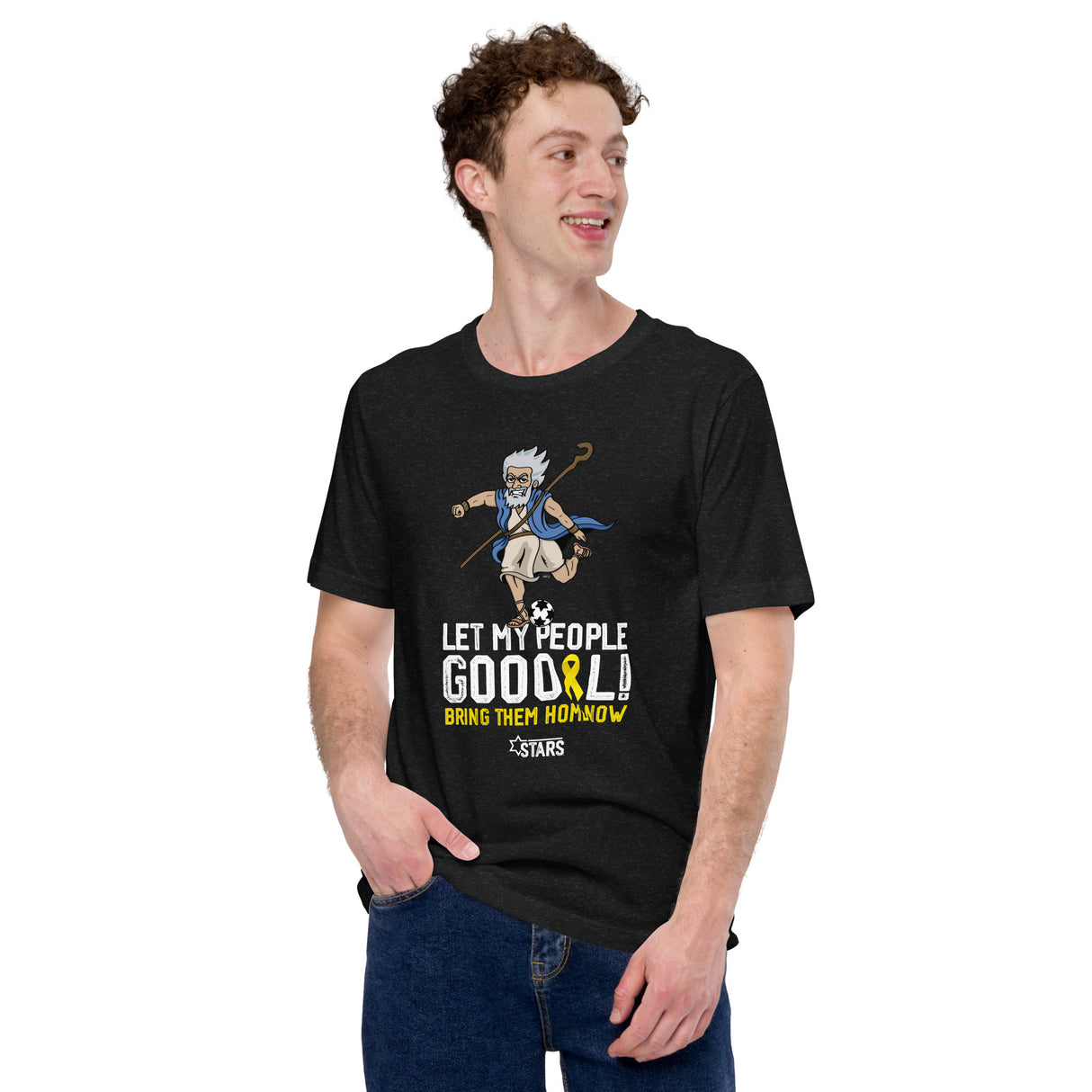 Moses Mascot Let My People GOOOAL Ribbon Unisex T-shirt (100% Donation)