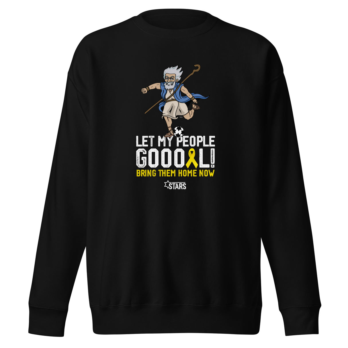 Moses Mascot Let My People GOOOAL Ribbon Unisex Premium Crew Sweatshirt (100% Donation)