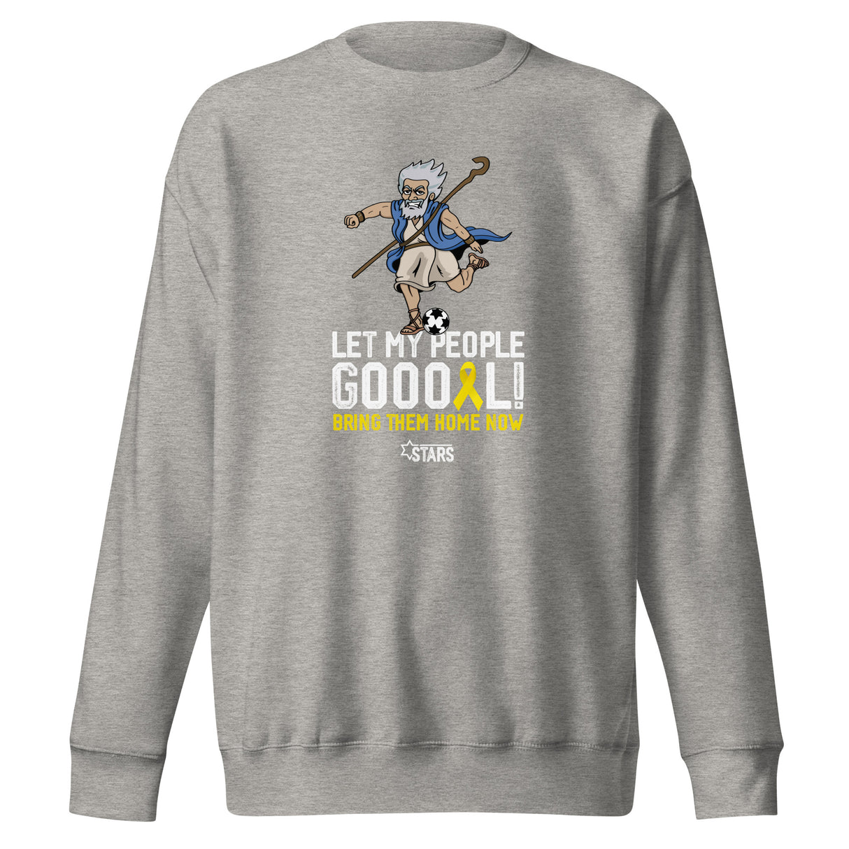 Moses Mascot Let My People GOOOAL Ribbon Unisex Premium Crew Sweatshirt (100% Donation)