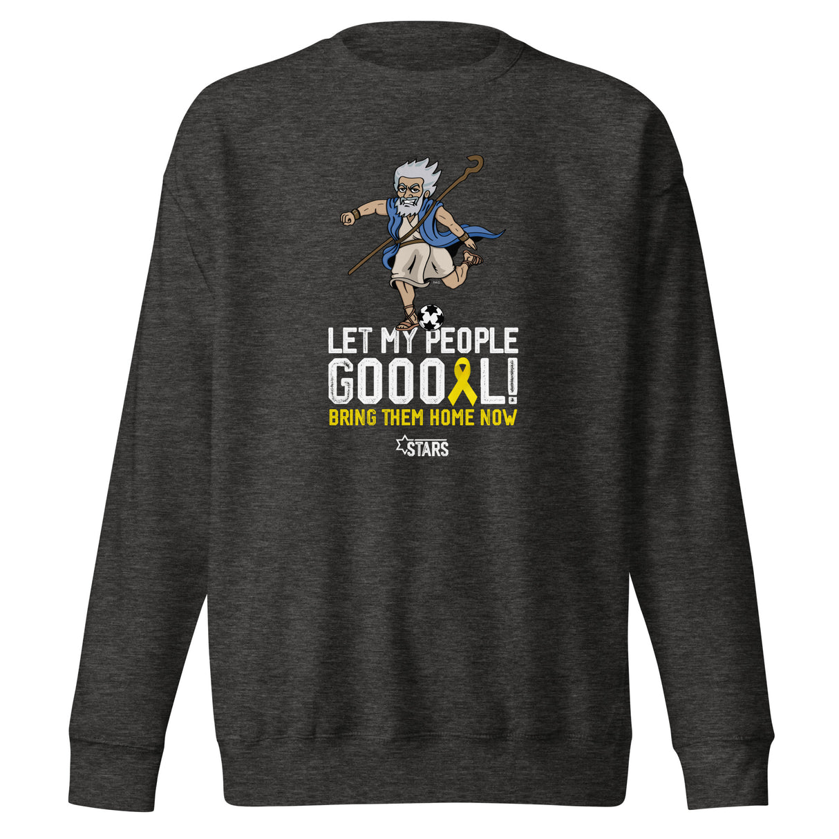 Moses Mascot Let My People GOOOAL Ribbon Unisex Premium Crew Sweatshirt (100% Donation)